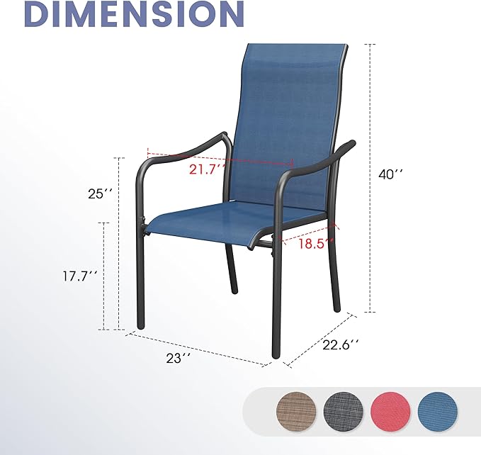 VICLLAX Patio Stackable Dining Chairs Set of 4, Outdoor Sling Chairs with Breathable Fabric and High Back for Balcony Porch Backyard, Dark Blue