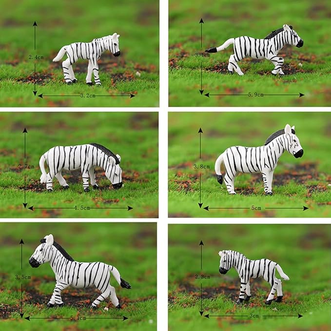6 PCS Mini Resin Zebra, Fairy Garden Accessories, Miniature Figurines, Micro Landscape Ornaments
