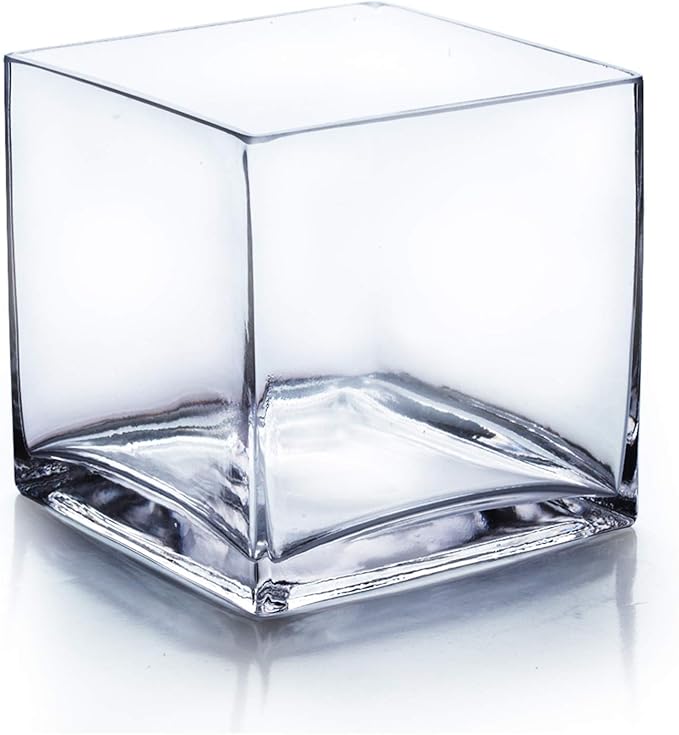 WGV Cube Glass Vase, Candle Holder, 7"x7"x7", Clear Elegant Floral Accent Container Planter Terrarium Storage for Wedding Party Ceremony Event Office Home Decor, 1 Piece