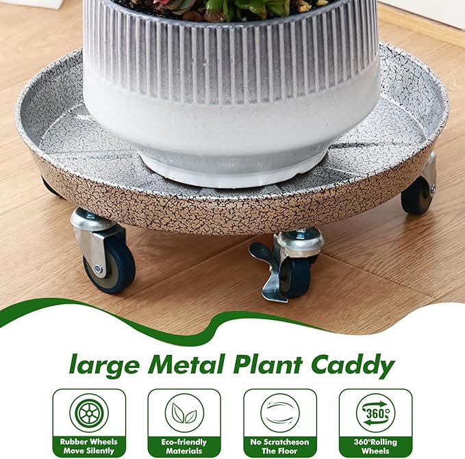 3 Packs Metal Plant Caddy with Wheels 16 inches Rolling Plant Stand Heavy Duty Plant Dolly with Casters for Indoor and Outdoor Large Planter Casters Potted Plant Mover, Silver-black