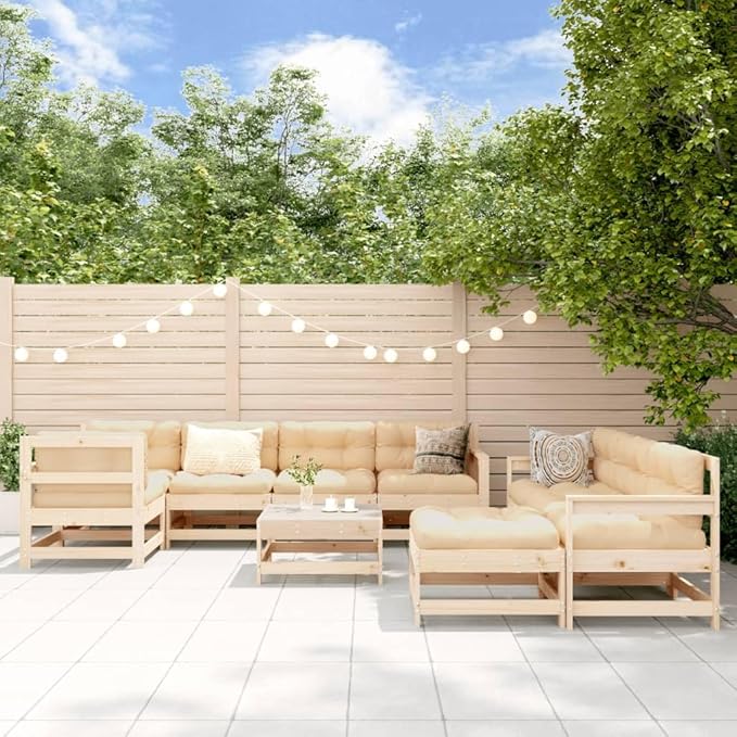 SKM 10 Piece Garden Lounge Set with Cushions Solid Wood (Weight-155KG)