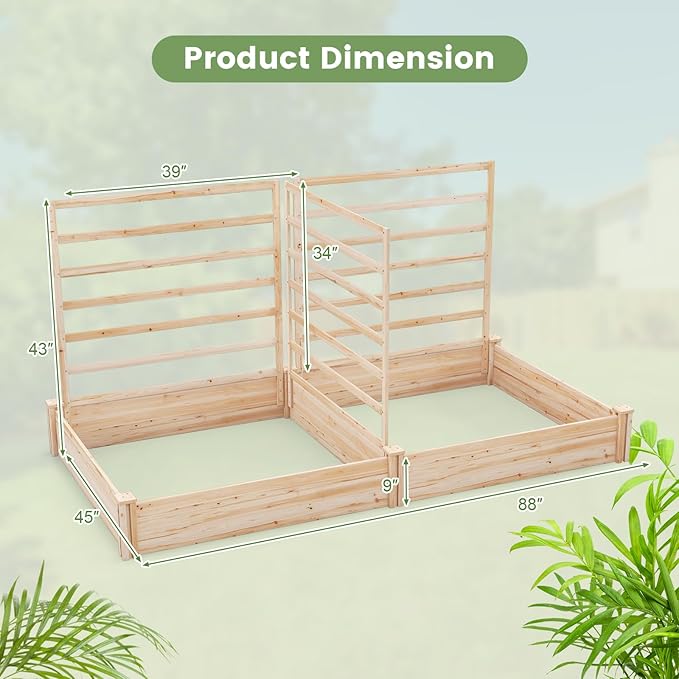 Giantex Raised Garden Bed with 3 Trellises, 88"L x 45"W x 43"H, Set of 2 Wood Planter Box for Vegetables Flowers Herbs Fruits Climbing Plants Cucumber, Easy Assembly, Outdoor Rectangular Raised Beds