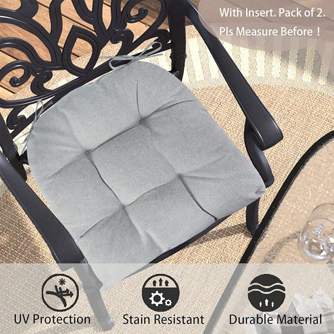 FUNHOME Outdoor Chair Cushions 19 x19 Inch,Water Resistant Tufted Seat Cushions 19",Reversible,Weather Resistant,Rounded Back Wicker Chair Cushion for Patio Garden Furniture(Light Gray)