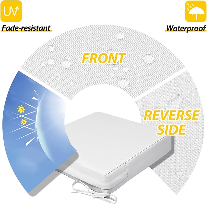 AAAAAcessories Outdoor Seat Cushions for Chairs, Waterproof, Fade-Resistant, 20" x 20" x 3", Patio Furniture Replacement Cushions, Set of 2, Creamy White