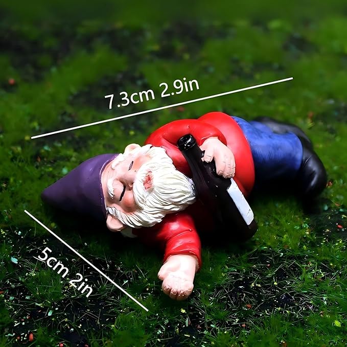 Miniature Garden Gnome Set with Campfire, 4 Piece Funny Gnome Figurines, Decorative Outdoor and Indoor Plant Pot Ornaments