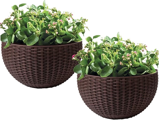 Wall Planter 2PCS Wall Hanging Planter Half Round Fence Planters with Drainage and Hooks Wall Mounted Planters for Balcony Garden Railing Coffee