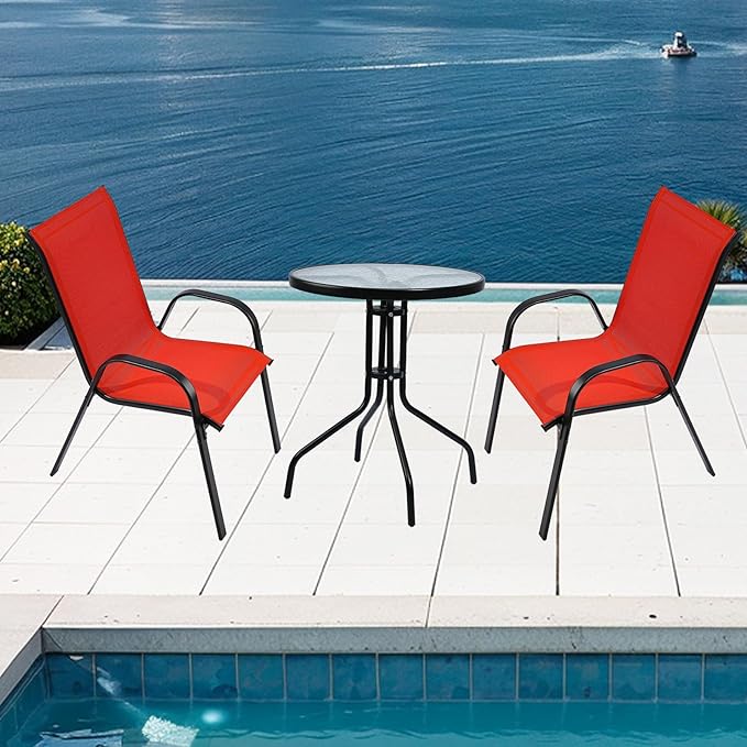 Stackable Outdoor Patio Dining Chairs with Backrest/Armrests for Lawn Garden Balcony Deck Camping-Set of 1 (1, red)