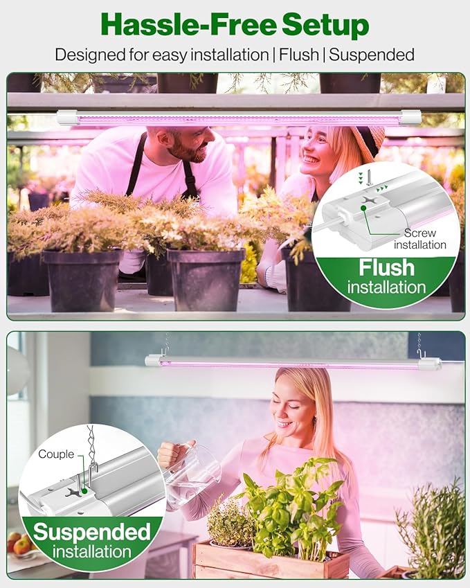 Sunco 3ft Grow Light LED, 30W, Full Spectrum, for Seed Starting, Seedling, Indoor Plants, Plug in Suspended Fixture, Link Up to 5, Inline Switch, UL/ETL 4 Pack.