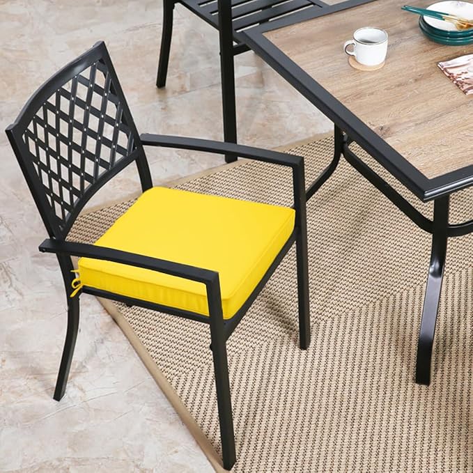 FUNHOME Outdoor Chair Cushions 18x18 Inch,Set of 2,Water Resistant Chair Pads with Ties,Square Seat Cushion 18"x18"x2.5",Patio Chair Cushion for Garden,Backyard Furniture(Yellow)