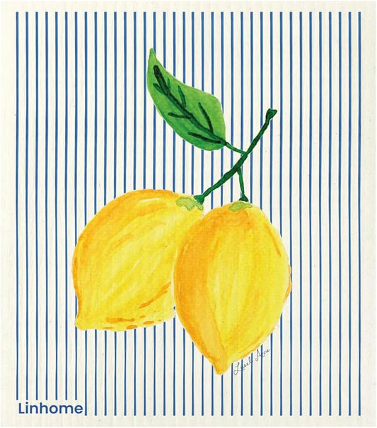 Lemon Collection Swedish Dishcloth, Reusable Paper Towel, Super Absorbent Cellulose Sponge, Kitchen Cleaning Cloth, Washable & Compostable (Lemon Zest Stripe 1 Pack)