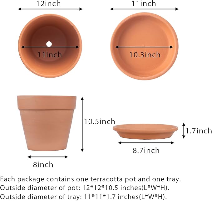 YISHANG 12 Inch Clay Pot for Plant with Saucer - 1 Pack Large Terra Cotta Plant Pot with Drainage Hole, Clay Planters Pot, Terracotta Pot for Indoor Outdoor Plant,Round Flower Planter Pots for Plants.