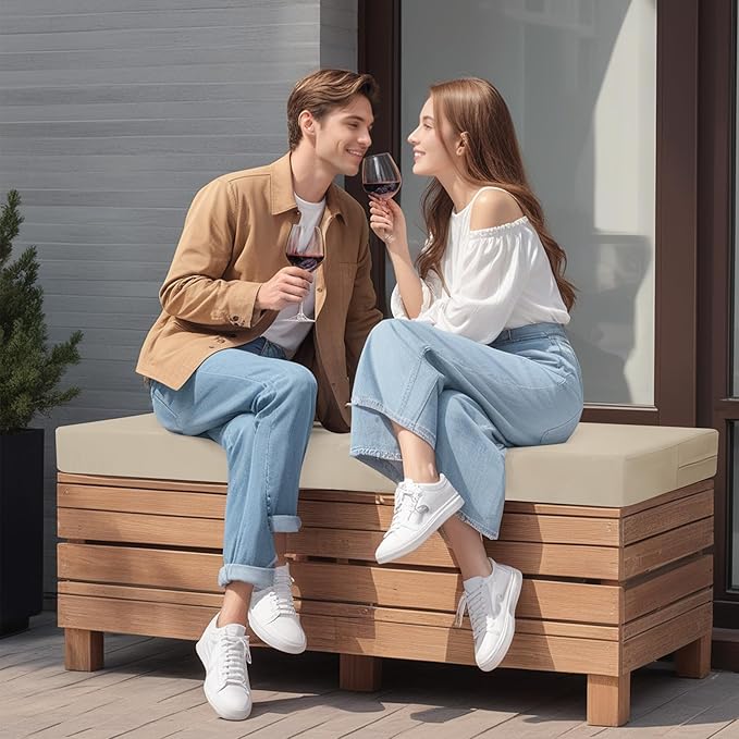 idee-home Outdoor Bench Cushion Waterproof, Bench Cushions for Outdoor Furniture, Patio Porch Swing Replacement Seat Pad with Ties for Garden Backyard, 42 x 18 Inch Beige