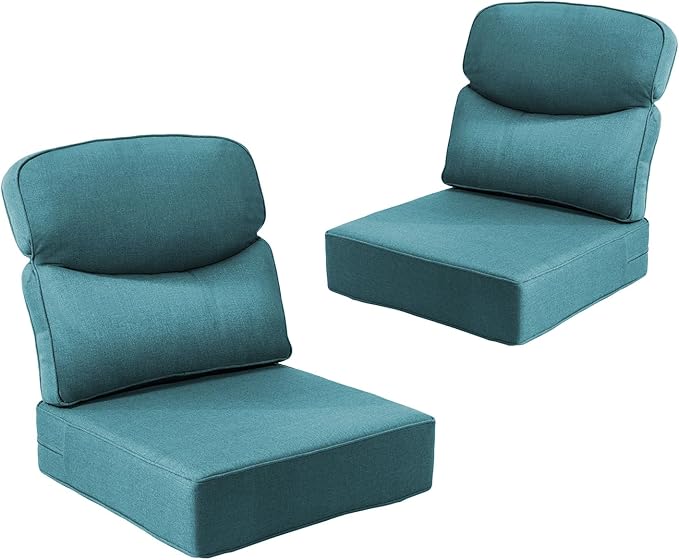 Outdoor Cushion Set for Patio Furniture, UV Resistant, Water Resistant - 6 Inch Thick Dual Layer Back Support Cushions– 24x24 Inch Patio Seat Covers for Chair/Sofa/Couch | Peacock Green | 2-Pack |