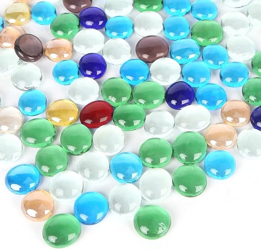 FUTUREPLUSX 1LB Multicolored Flat Glass Marbles, Mixed Glass Beads Vase Filler Mancala Stones Table Scatter Home Decor