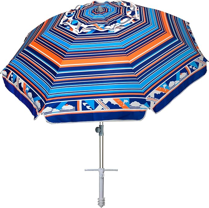 AMMSUN 7ft Heavy Duty High Wind Beach Umbrella Parasols with sand anchor & Tilt Sun Shelter, UV 50+ Protection Outdoor Sunshade Umbrellas Carry Bag for Patio Garden Pool Backyard Multicolor