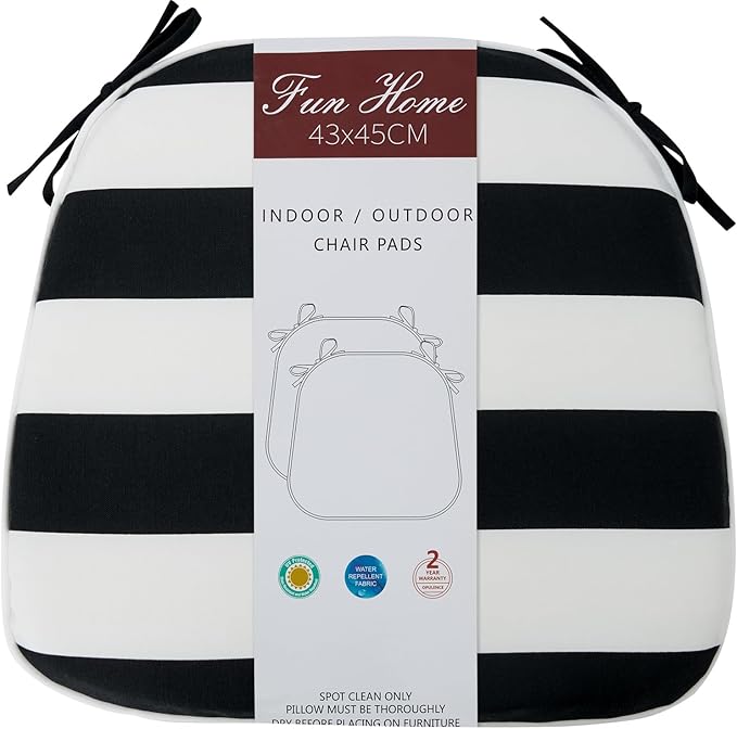 FUNHOME Outdoor Chair Cushions Set of 2,Patio Seat Cushion 17"x16"x2",U-Shaped Dining Chair Cushion 17 by 16 Inch,Water Resistant,Fade-Resistant Chair Pads for Kitchen Garden Furniture(Black White)