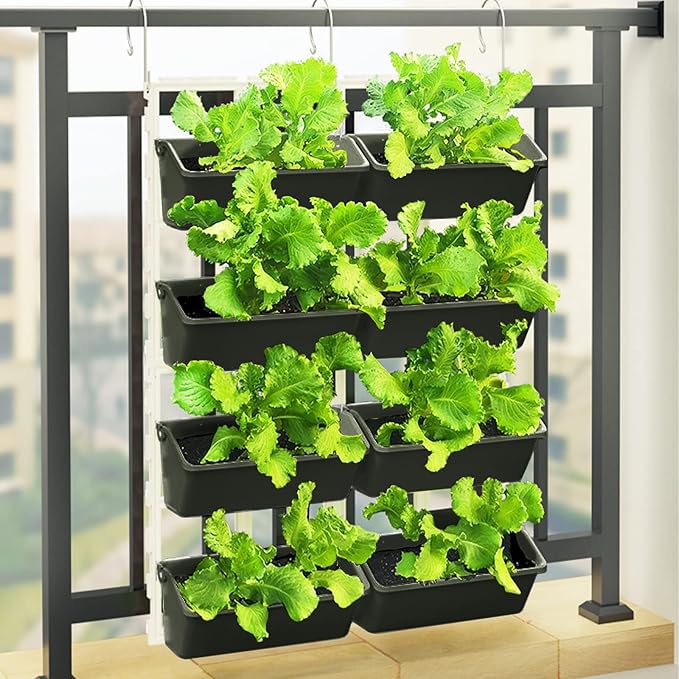 Vertical Garden Planter Wall Mounted Planter with 8 Pockets, Fence Planters for Outdoor, Home, Balcony Decor, Plant Vegetable Fruit Herb, Green Hanging Fence Planter