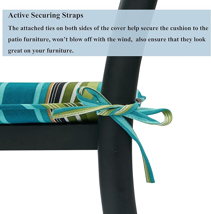 FUNHOME 17"x16"x2" Outdoor Chair Cushions Set of 4, Water Resistant Patio Chair Pads with Ties, Seat Cushions for Home Garden Furniture Decoration-Green Stripe