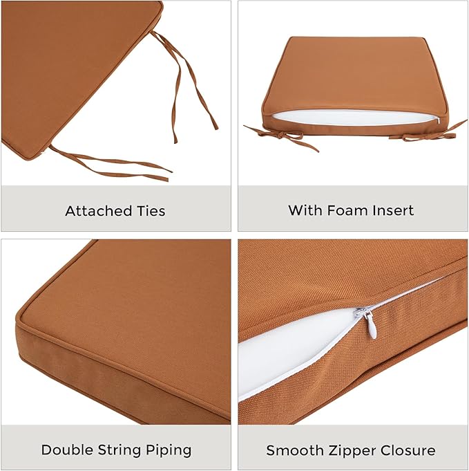 FUNHOME Outdoor Chair Cushions 18x18 Inch,Set of 2,Water Resistant Chair Pads with Ties,Square Seat Cushion 18"x18"x2.5",Patio Chair Cushion for Garden,Backyard Furniture(Caramel Orange)