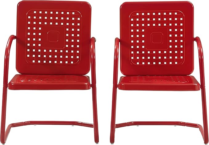 Crosley Furniture Bates 2-Piece Outdoor Chair Set, Retro Metal Patio Chairs for Dining, Porch, Deck, Balcony, Bright Red Gloss
