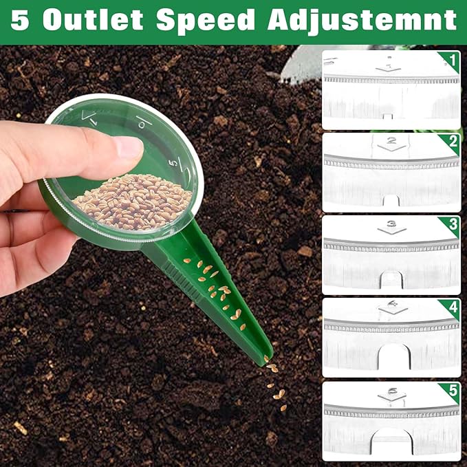 21 PCS Mini Seed Spreader, 5-Speed Sowing Seed Dispenser for Small Seeds, Manual Seedlings Dibber and Widger Set, Handheld Garden Seeds Planter Tool with Storage Box and Plant Labels