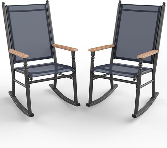 Shintenchi 2 Pcs Outdoor Rocking Chairs Set,Upgraded High Back Patio Rocking Chairs Set,Breathable Textilene Fabric Rocking Chair for Porch,Patio,Garden,Balcony,Dark Grey