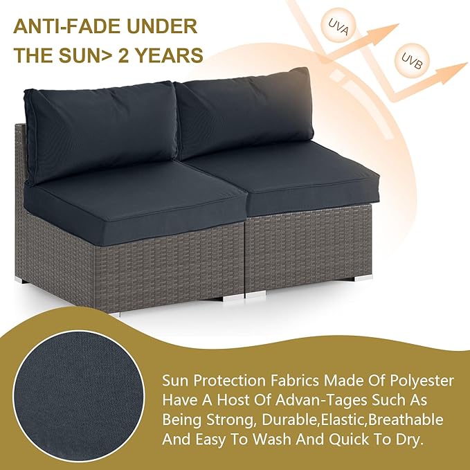 Outdoor Replacement Cushions for Patio Furniture,14-Piece Patio Water-Resistant Replacement Sofa Cushions,Fits 6-seat Sectional Rattan Conversation Set,Liner&Cover (Dark Gray)