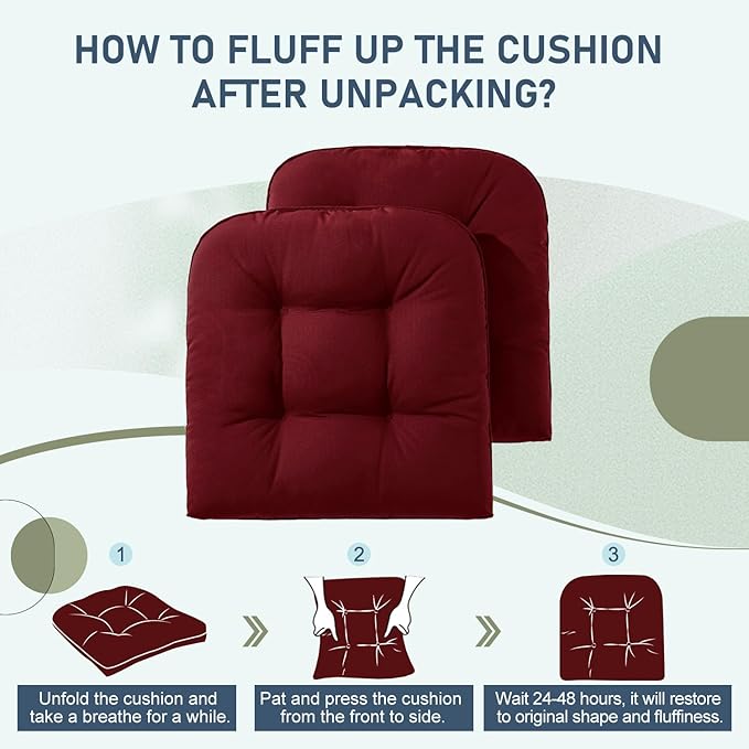 downluxe Outdoor Chair Cushions Set of 2 for Patio Furniture, Waterproof Tufted Overstuffed Patio Furniture Cushions, Thick Outdoor Seat Cushion, 19" X 19" X 5", Burgundy