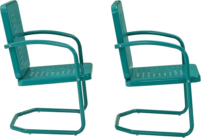 Crosley Furniture Bates 2-Piece Outdoor Chair Set, Retro Metal Patio Chairs for Dining, Porch, Deck, Balcony, Turquoise Gloss