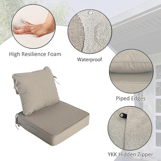 19"x19" Outdoor Universal Cushion Set of 1, Patio Cushions with Handles & Ties, Water-Proof Stain-Resistant UV Resistant Weather Resistant High Resilience Foam with YKK Zippers,Riverbed