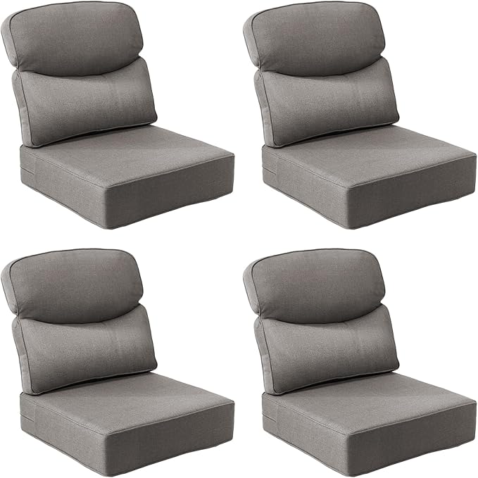 Outdoor Cushion Set for Patio Furniture, UV Resistant, Water Resistant - 6 Inch Thick Dual Layer Back Support Cushions– 24x24 Inch Patio Seat Covers for Chair/Sofa/Couch | Grey | 4-Pack |