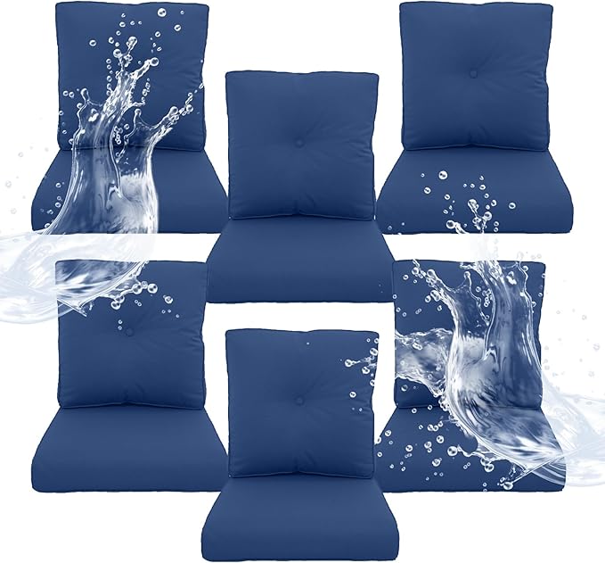 Outdoor Chair Cushions 6 Sets- 22 * 24" Patio Furniture Cushions with Removable Cover, 27D High Density Sponge Filling Outdoor Patio Cushions for Chairs, Rocker, Sofa and Loveseat - Blue