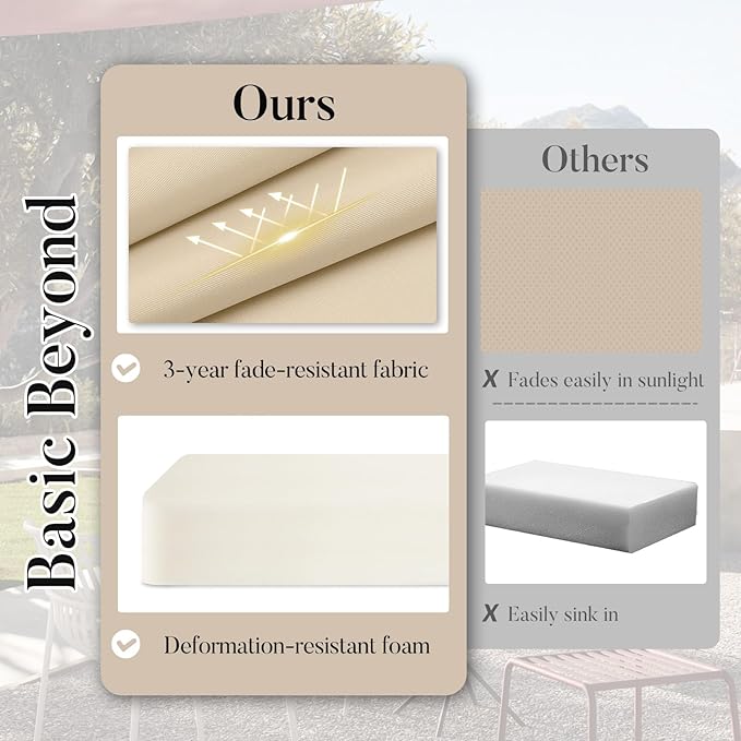 Basic Beyond Outdoor Chair Cushions for Patio Furniture, Waterproof Outdoor Seat Cushions Set of 4 19 x 19, Patio Chair Cushions Set of 4 with Ties and Handle, Beige White