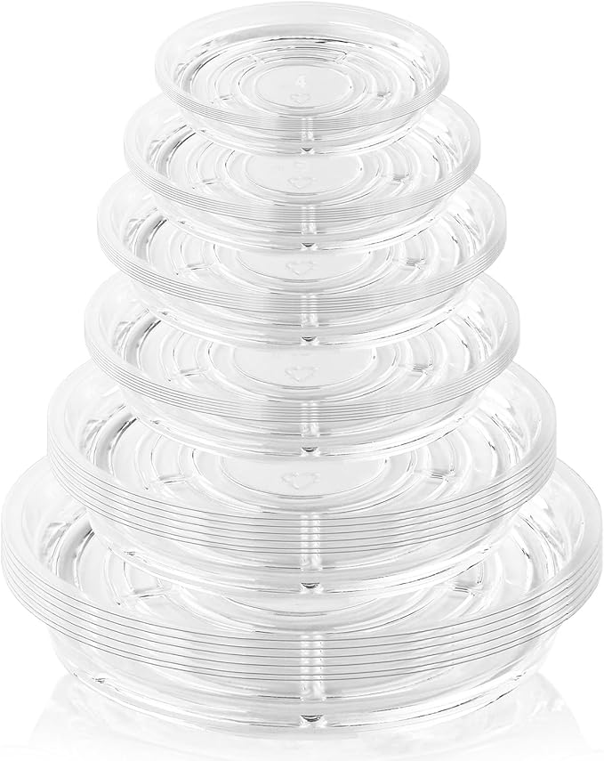 36 Pack Clear Plant Saucers for Indoors (4 6 8 10 12 14 Inch) Flower Pot Saucers for Potted Plants Plate Set Plant Trays for Indoors No Holes Plants Saucer Trays for Pots Drip Tray Bull Plastic Tray