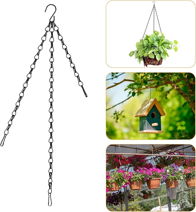 Hotop 12 Set Ceiling Hooks with Hanging Chains for Bird Feeders, Planters, Lanterns, Billboards, Birdbaths, Grow Lights, Chalkboards, Wind Chime and Other Ornaments, Chain Hook DIY (Black)