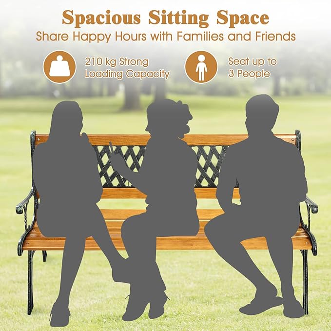 S AFSTAR Garden Bench, Pine Park Bench Porch Bench with Diamond Weaving Backrest, 470 LBS Bearing Capacity, Weatherproof Outdoor Wood Bench for Backyard Deck Lawn Poolside