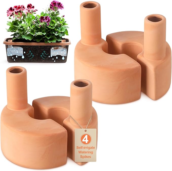 4 Pcs Terracotta Watering Spikes Tank Self Watering Planter Water Storage Reusable Automatic Terracotta Plant Water Devices Self Irrigation System for Houseplants Garden and Flowers