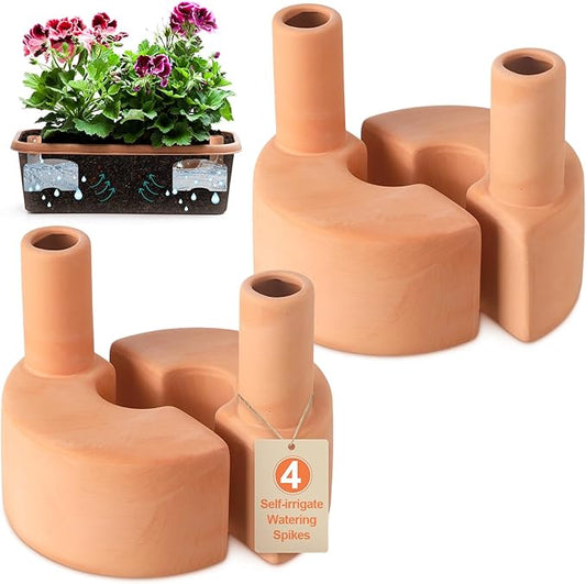 4 Pcs Terracotta Watering Spikes Tank Self Watering Planter Water Storage Reusable Automatic Terracotta Plant Water Devices Self Irrigation System for Houseplants Garden and Flowers