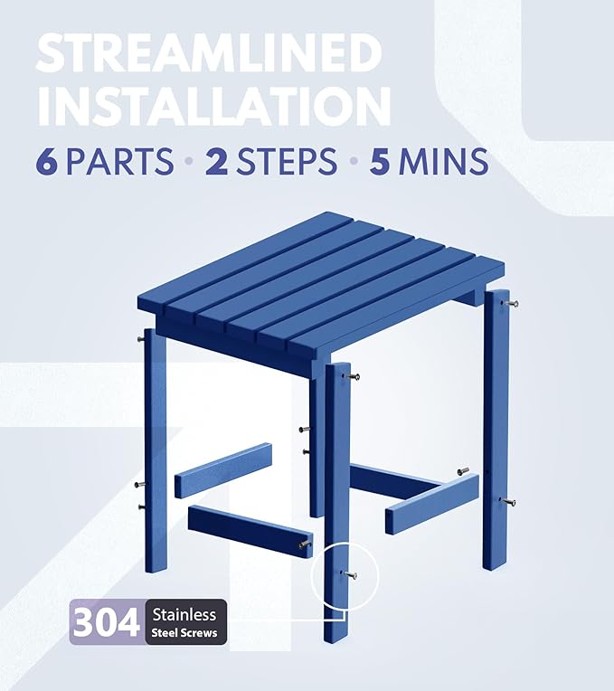 PASAMIC Adirondack Square Outdoor Side Table, HDPE Small Outdoor Table, Patio End Table for Patio, Pool, Backyard, Weather-Resistant (Navy Blue)