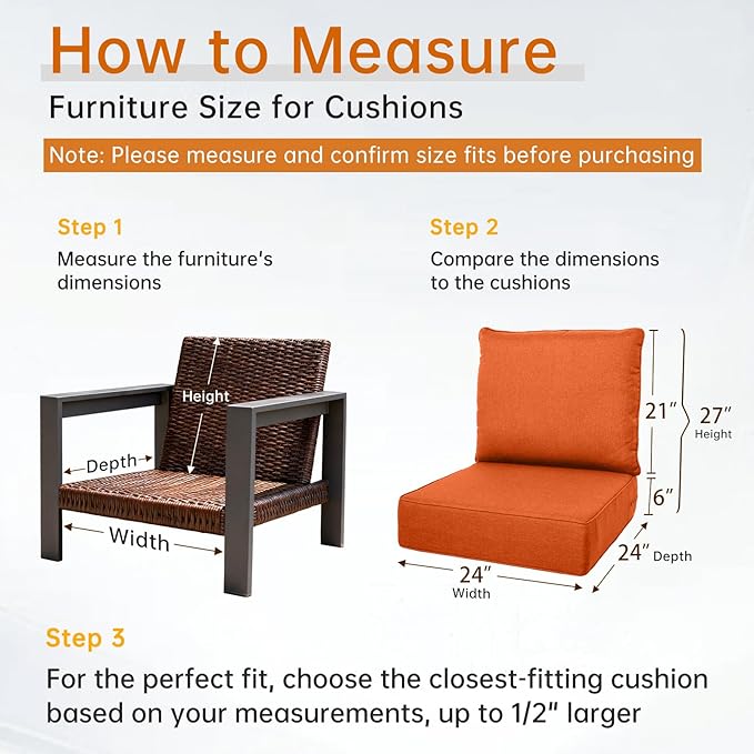 Belord Luxury 6" Thick Outdoor Cushion 10 Set - 24 x24 Inch 28D Sponge Filling Fade-Resistant Chair Cushion, Spill Proof Removable Patio Furniture Replacement Cushion for Sofa Bench Swing - Orange