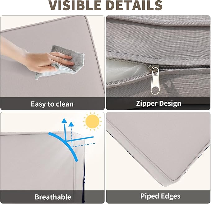 14Piece Outdoor Sofa Cushion Replacement, Patio Furniture Waterproof Cushion with Zippers, fit 6-Seat Outdoor Wicker Rattan Sectional Couch (Light Gray, 23.6"x23.6"x3.9")