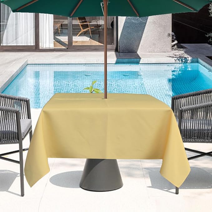 Outdoor Tablecloth Wrinkle-Free Stain Resistant Waterproof Polyester Fabric Table Cover with Zipper Umbrella Hole for Picnic/Party/Dinner/Patio Garden(60×60inch Square,Zippered,Yellow)