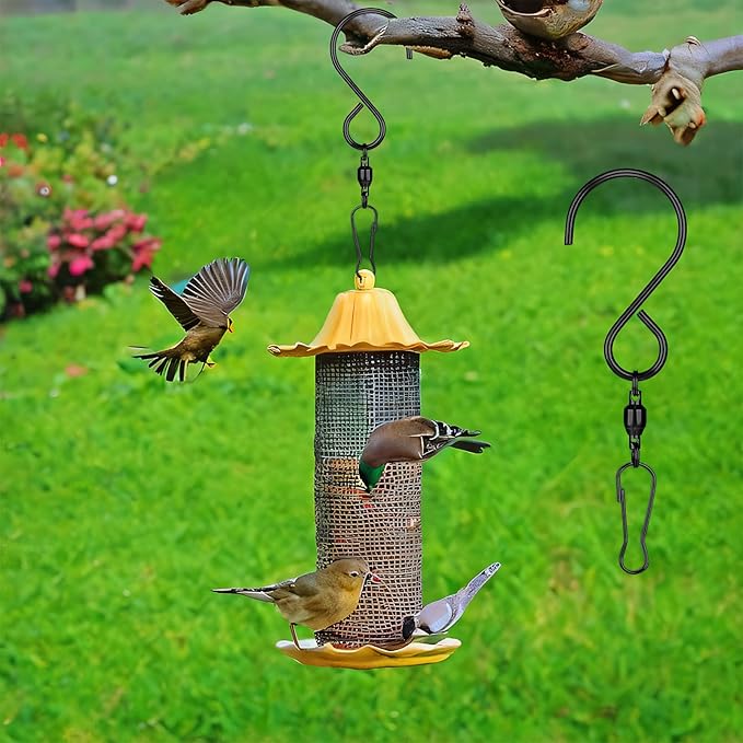 12 Pack Swivel Hooks Clip Spiral Hanging Chain Hook 360 Degree Dual Windsock Clip for Hanging Bird Feeder House Planters Basket Birdbath Wind Spinner Chimes Crystal Twisters Party Supply(black)