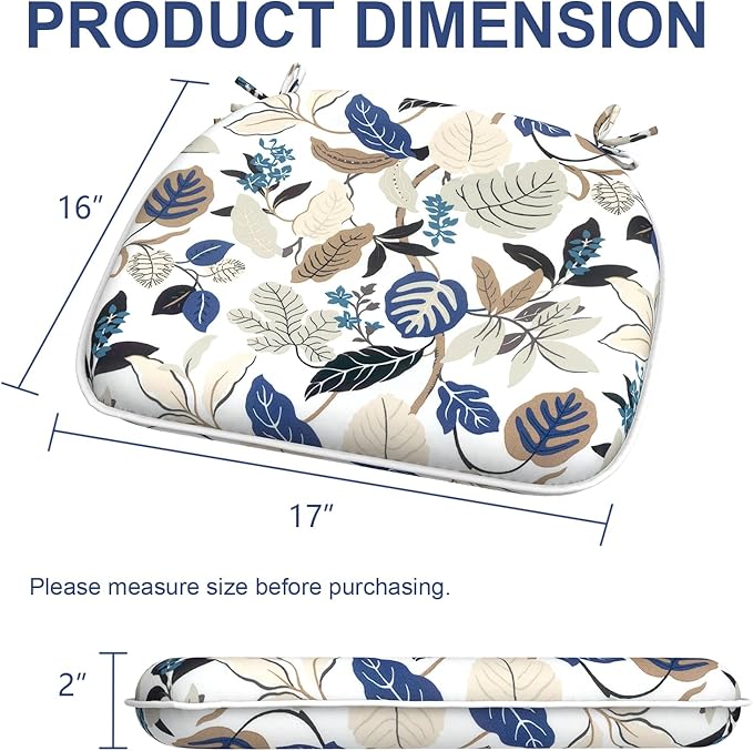 Outdoor Chair Cushions Set of 4, Water Resistant Patio Chair Pads with Ties, Seat Cushions for Home Garden Furniture Decoration, 16"x17",Breeze Leaves Beige