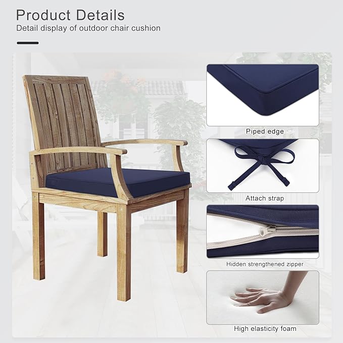 Favoyard Outdoor Chair Cushions 17"W x 16"D x 2"T Set of 4 Patio Chairs Cushions 3-Year Fade Resistant & Waterproof Cushions for Outdoor Furniture with Hidden Zipper, Attach Straps for Dining Chairs