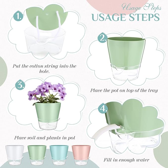 12 Pack 6 Inch Self Watering Plant Pot African Violet Pot Self Watering Planters Indoor Outdoor Flower Pots Planters with Visual Reservoir and Drainage Hole, Bright Colors