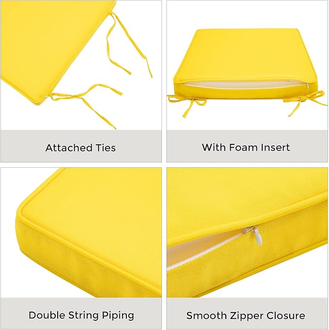 FUNHOME Outdoor Chair Cushions 18x18 Inch,Set of 2,Water Resistant Chair Pads with Ties,Square Seat Cushion 18"x18"x2.5",Patio Chair Cushion for Garden,Backyard Furniture(Yellow)