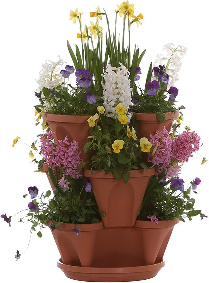 3 Tier Stacking Planter-Flower, Herb, Stackable Garden, Vegetable-Self-Watering-Indoor/Outdoor (Terracotta)