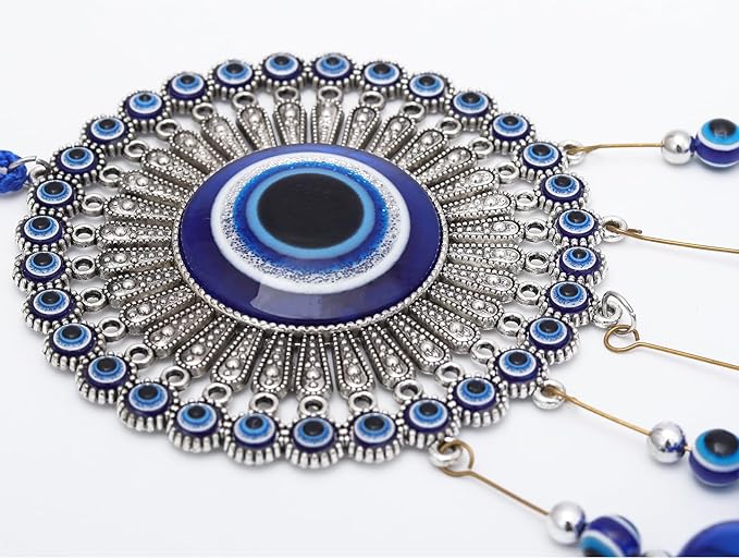 BWINKA Blue Evil Eye Hanging Decoration Ornament Metal Wind Chimes for Home Garden Gift Decoration