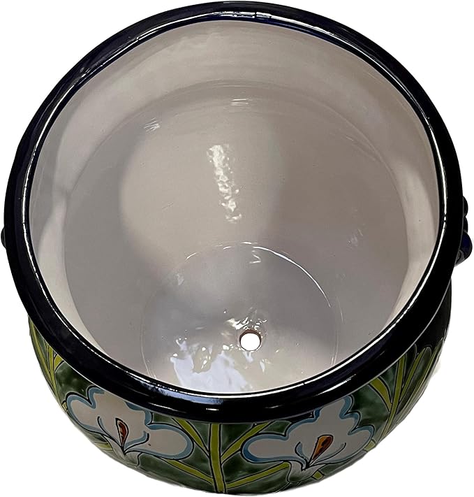 Indoors/Outdoors Medium-Sized Blue Lily Mexican Colors Talavera Ceramic Garden Pot
